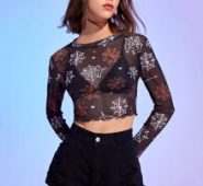 Cobweb Graphic Mesh Crop Top