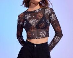 Cobweb Graphic Mesh Crop Top