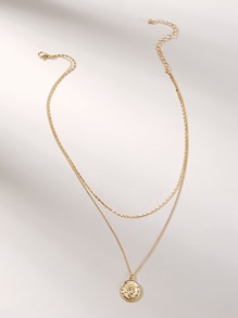 Coin Detail Double Layered Chain Pendant Necklace 1pc