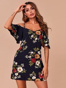 Cold Shoulder Floral Dress