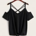 Cold Shoulder Strappy Neck Tie Hem Top