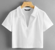 Collared V-neck Rib-knit Tee