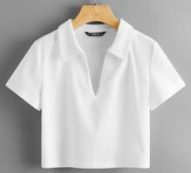 Collared V-neck Rib-knit Tee