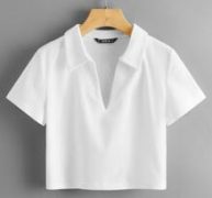 Collared V-neck Rib-knit Tee