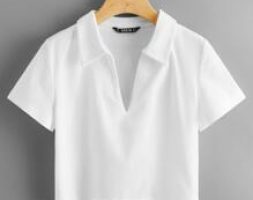 Collared V-neck Rib-knit Tee