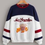 Color Block Slogan & Fried Chicken Print Drop Shoulder Pullover