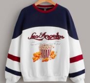 Color Block Slogan & Fried Chicken Print Drop Shoulder Pullover