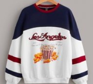 Color Block Slogan & Fried Chicken Print Drop Shoulder Pullover