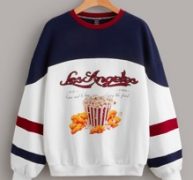 Color Block Slogan & Fried Chicken Print Drop Shoulder Pullover