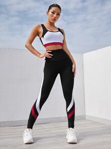 Color Block Sports Bra With Leggings