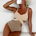 Color Block Twist One Piece Swimsuit