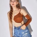 Colorblock Asymmetrical Shoulder Crop Tee