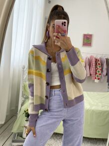 Colorblock Button Front Cardigan