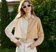 Colorblock Button Front Crop Blouse