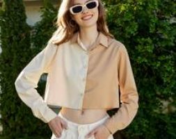 Colorblock Button Front Crop Blouse