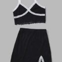 Colorblock Contrast Lace Cami Top & Slit Hem Skirt Set