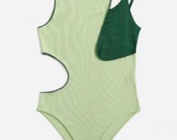 Colorblock Cut Out Ribbed Bodysuit