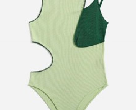 Colorblock Cut Out Ribbed Bodysuit