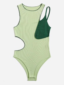 Colorblock Cut Out Ribbed Bodysuit