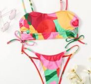 Colorblock Drawstring Bikini Swimsuit