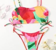 Colorblock Drawstring Bikini Swimsuit