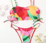 Colorblock Drawstring Bikini Swimsuit