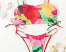 Colorblock Drawstring Bikini Swimsuit