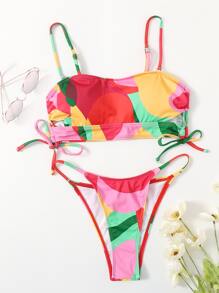 Colorblock Drawstring Bikini Swimsuit