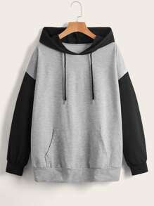 Colorblock Drawstring Pocket Hoodie