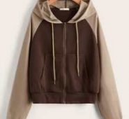 Colorblock Drawstring Zip Up Hoodie