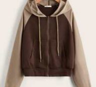 Colorblock Drawstring Zip Up Hoodie