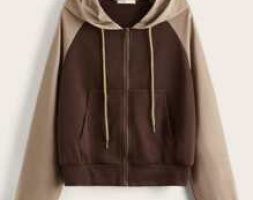 Colorblock Drawstring Zip Up Hoodie