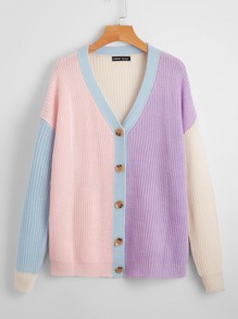 Colorblock Drop Shoulder Cardigan