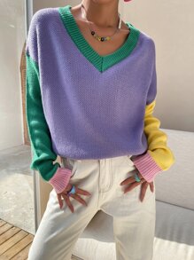 Colorblock Drop Shoulder Sweater