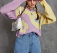 Colorblock Floral Pattern Drop Shoulder Sweater