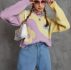 Colorblock Floral Pattern Drop Shoulder Sweater