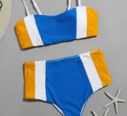 Colorblock High Waist Bikini Swimsuit