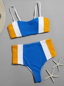 Colorblock High Waist Bikini Swimsuit