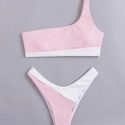 Colorblock One Shoulder Bikini Swimsuit