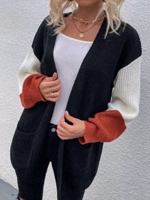 Colorblock Open Front Drop Shoulder Cardigan