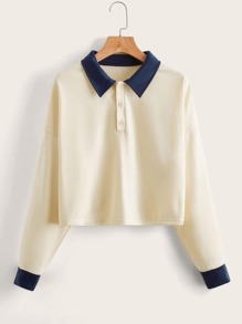 Colorblock Polo Crop Sweatshirt