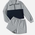 Colorblock Polo Sweatshirt & Shorts