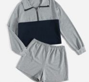 Colorblock Polo Sweatshirt & Shorts