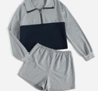 Colorblock Polo Sweatshirt & Shorts
