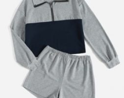 Colorblock Polo Sweatshirt & Shorts