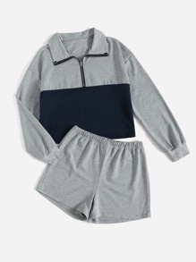 Colorblock Polo Sweatshirt & Shorts