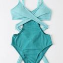 Colorblock Ribbed Cut-out One Piece Swimsuit