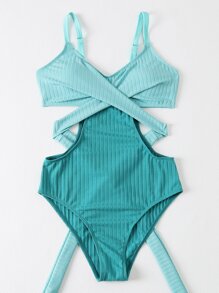 Colorblock Ribbed Cut-out One Piece Swimsuit