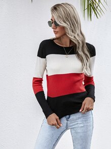 Colorblock Ribbed Knit Sweater