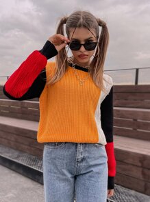 Colorblock Ribbed Knit Sweater